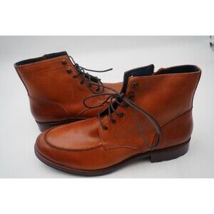 Gordon Rush Men Burnished Tan Leather Moc Toe Lace Up Ankle Boots Side Zip Sz 12